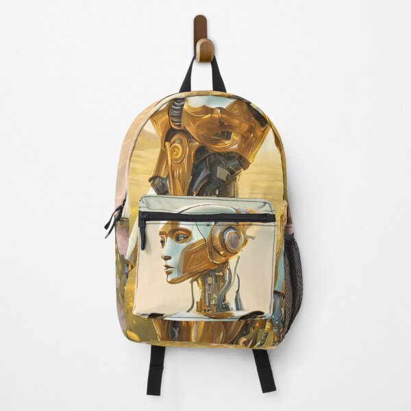 Item preview, Futuristic Golden Robot Peaceful Landscape Beautiful Flowers sticer designed and sold by KolorellaS.