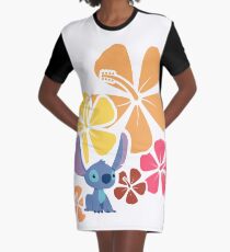 Hawaiian Hibiscus with Little Alien Graphic T-Shirt Dress