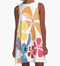 Hawaiian Hibiscus with Little Alien A-Line Dress