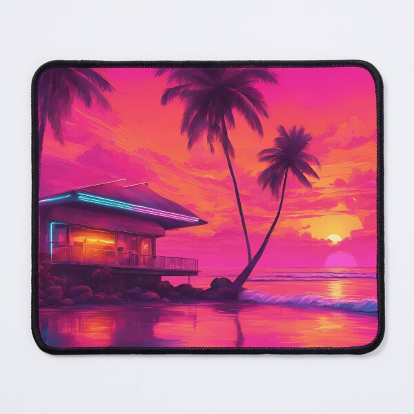 Item preview, Retro neon beach house at sunset designed and sold by NicMacTees.