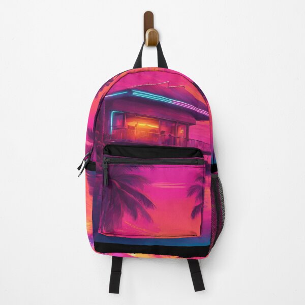 Item preview, Retro neon beach house at sunset designed and sold by NicMacTees.