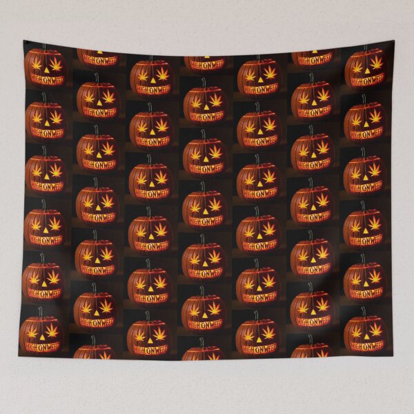 Item preview, HighOnWeed - Halloween Halloweed Pumpkin Jack-O-Lantern - Pot Leaf Eyes designed and sold by JLEmporium.