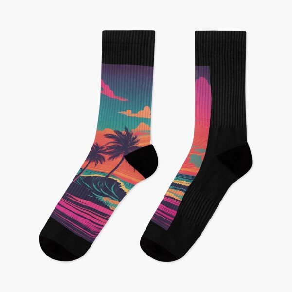 Item preview, Retro neon big waves during sunset designed and sold by NicMacTees.
