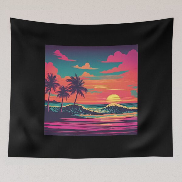 Item preview, Retro neon big waves during sunset designed and sold by NicMacTees.