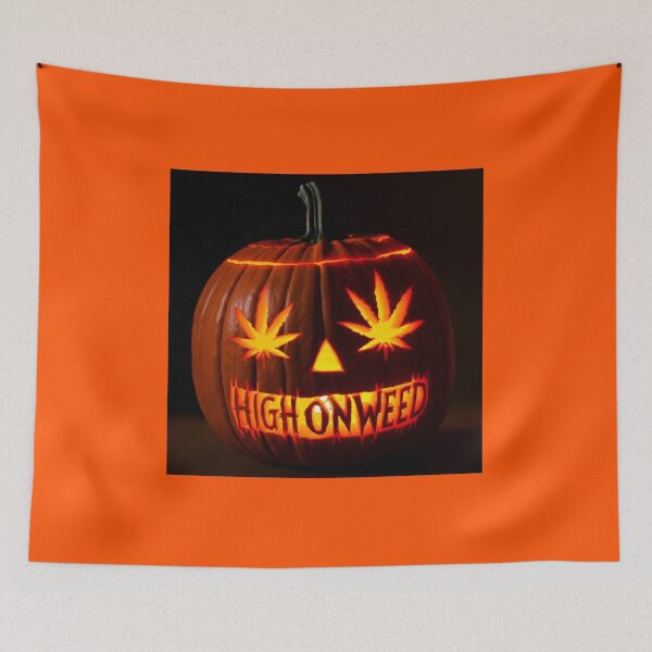 Item preview, HighOnWeed - Halloween Halloweed Pumpkin Jack-O-Lantern - Pot Leaf Eyes designed and sold by JLEmporium.