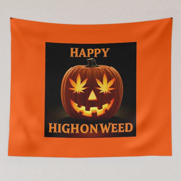 Item preview, Happy HighOnWeed - Halloween Pumpkin Jack-O-Lantern - Pot Leaf Eyes designed and sold by JLEmporium.