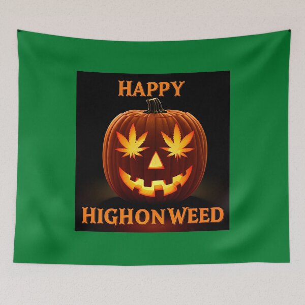Item preview, Happy HighOnWeed - Halloween Pumpkin Jack-O-Lantern - Pot Leaf Eyes designed and sold by JLEmporium.