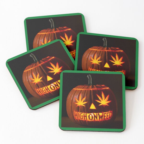 Item preview, HighOnWeed - Halloween Halloweed Pumpkin Jack-O-Lantern - Pot Leaf Eyes designed and sold by JLEmporium.