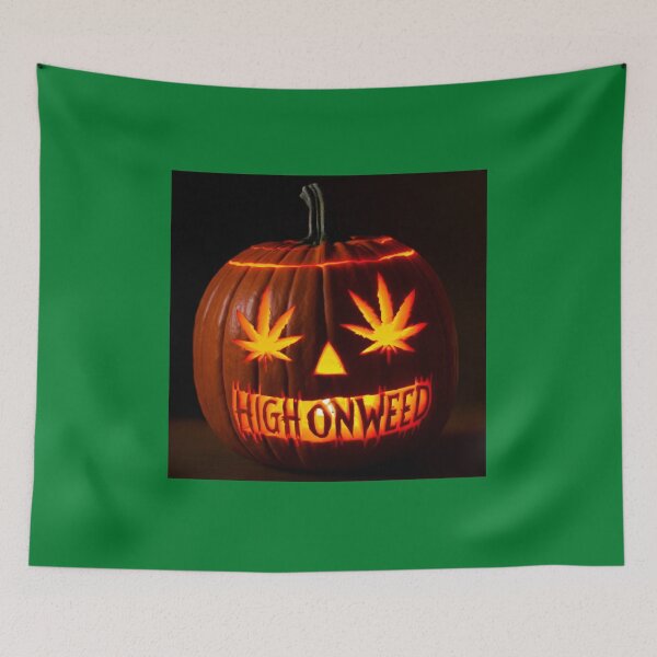 Item preview, HighOnWeed - Halloween Halloweed Pumpkin Jack-O-Lantern - Pot Leaf Eyes designed and sold by JLEmporium.