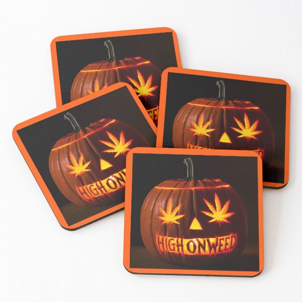Item preview, HighOnWeed - Halloween Halloweed Pumpkin Jack-O-Lantern - Pot Leaf Eyes designed and sold by JLEmporium.