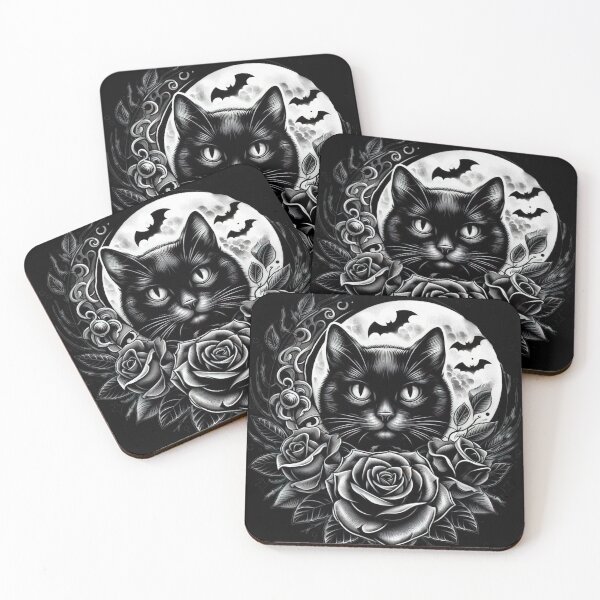 Item preview,  Halloween black cat with rose and crescent moon Halloween Tattoo designed and sold by Expressions-Sel.