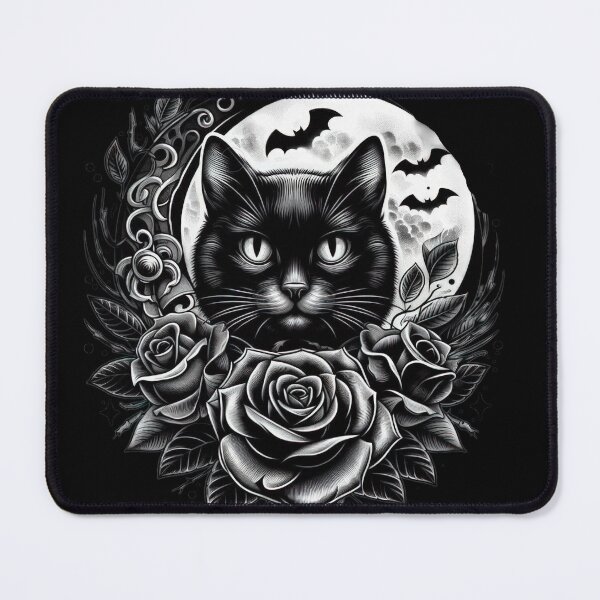 Item preview, Halloween black cat with rose and crescent moon Halloween Tattoo designed and sold by Expressions-Sel.