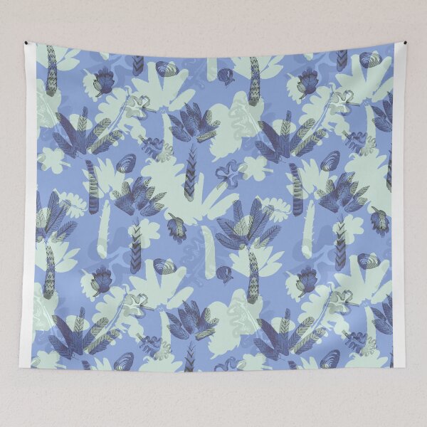 Item preview, Palms and beach vibe Blue designed and sold by Alessandro Remo Mazzoni Remotextiles.