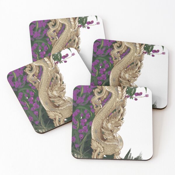 Item preview, Thai wooden dragon statue with purple orchids designed and sold by asamijess.