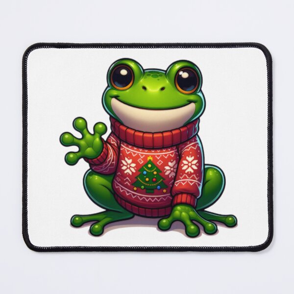 Item preview, Cartoon Frog Wearing Christmas Sweater designed and sold by BassHeadMomma.