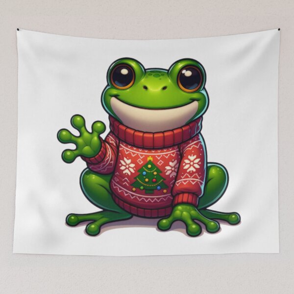 Item preview, Cartoon Frog Wearing Christmas Sweater designed and sold by BassHeadMomma.