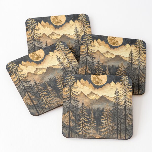 Item preview, Moonlit Mountain Forest: Intricate Woodcut Fantasy Art. designed and sold by MargaretWiktor.