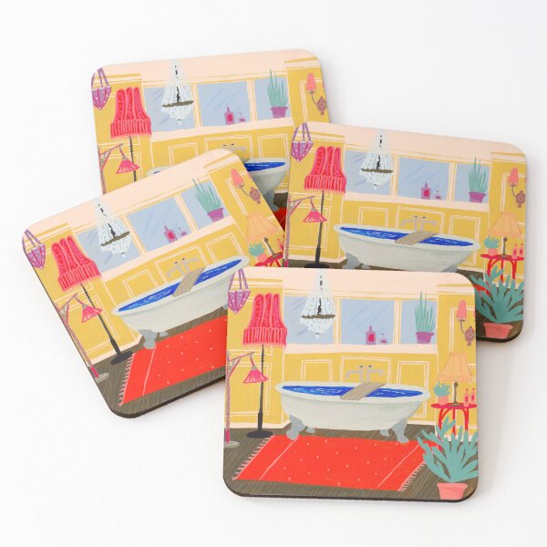Item preview, Cozy Bathroom Scene Illustration – Bold Colors and Vintage Vibes Illustration by jemma jamie skidmore  designed and sold by Jemma Jamie Skidmore.