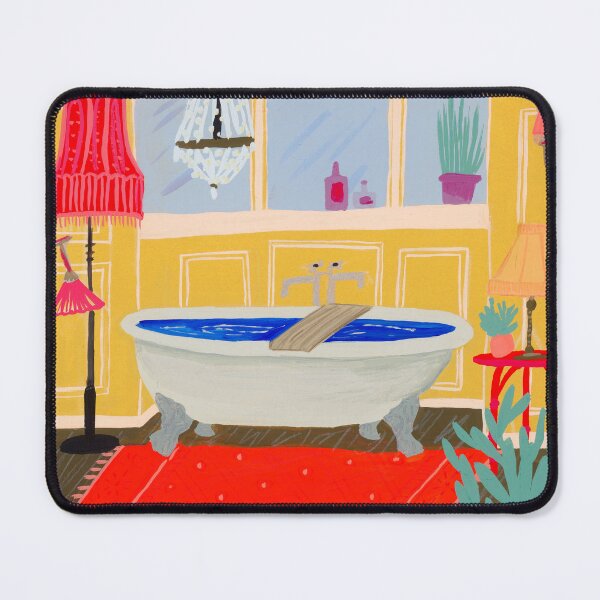Item preview, Cozy Bathroom Scene Illustration – Bold Colors and Vintage Vibes Illustration by jemma jamie skidmore designed and sold by Jemma Jamie Skidmore.