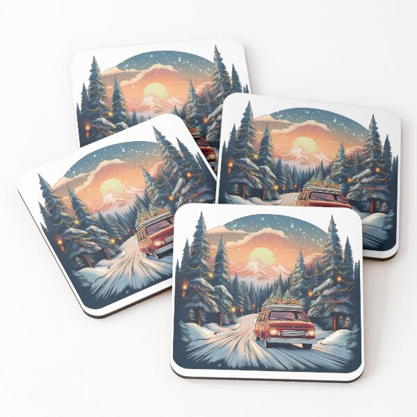 Item preview, Retro Christmas trip – Vintage car in snowy winter landscape for festive adventures designed and sold by pod24.