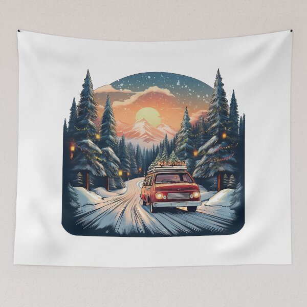 Item preview, Retro Christmas trip – Vintage car in snowy winter landscape for festive adventures designed and sold by pod24.