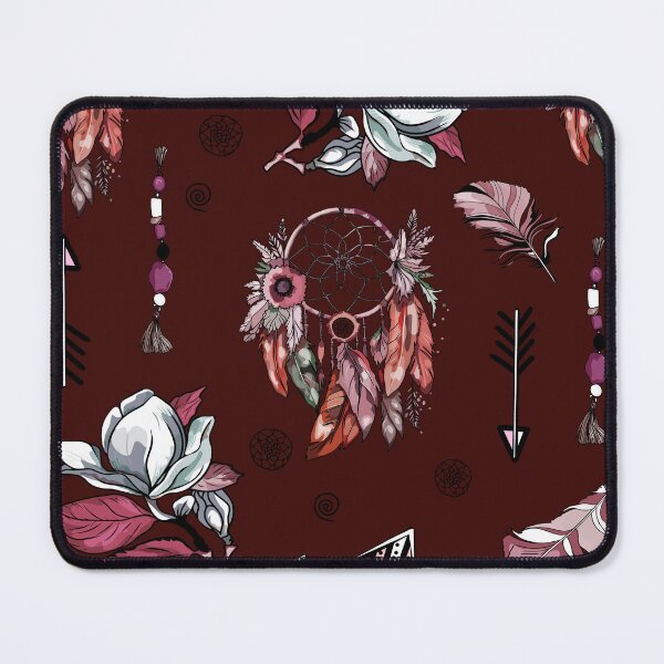 Item preview, Boho Dreamcatchers and Floral Elegance Pattern: A rich burgundy background featuring dreamcatchers, feathers, arrows designed and sold by Anastasiia Yurevych.