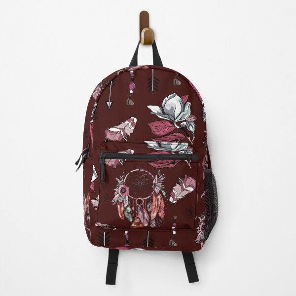 Item preview, Boho Dreamcatchers and Floral Elegance Pattern: A rich burgundy background featuring dreamcatchers, feathers, arrows designed and sold by Anastasiia Yurevych.