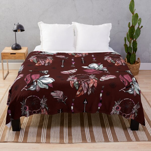 Item preview, Boho Dreamcatchers and Floral Elegance Pattern: A rich burgundy background featuring dreamcatchers, feathers, arrows designed and sold by Anastasiia Yurevych.