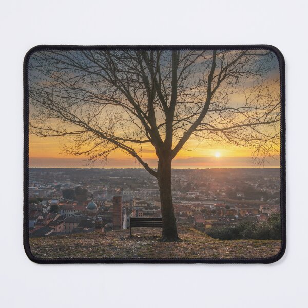 Item preview, Tree, a bench and Pietrasanta panoramic view at sunset, Italy designed and sold by Stefano Orazzini.