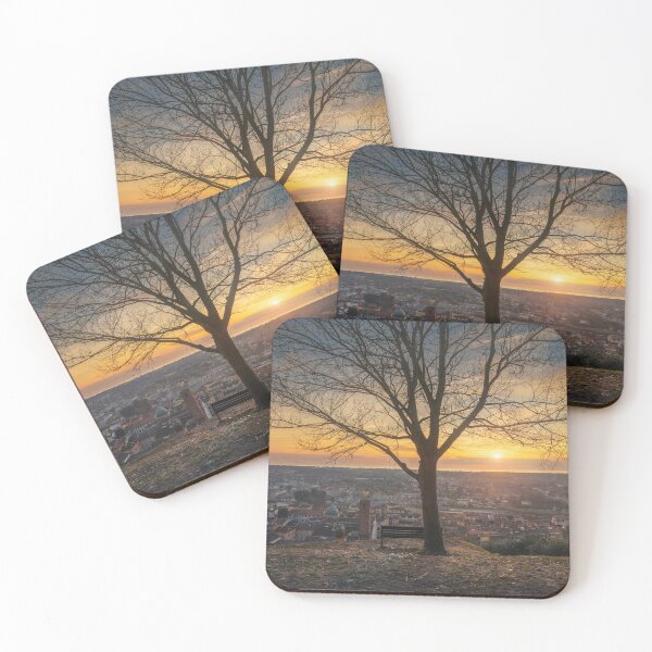 Item preview, Tree, a bench and Pietrasanta panoramic view at sunset, Italy designed and sold by Stefano Orazzini.