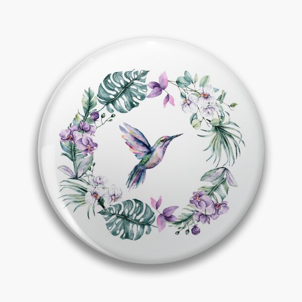 Item preview, Watercolor Hummingbird in Floral Wreath  designed and sold by ANewGlory.