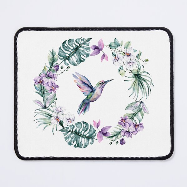 Item preview, Watercolor Hummingbird in Floral Wreath  designed and sold by ANewGlory.