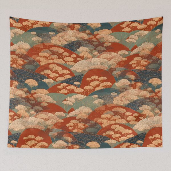 Item preview, Japanese Kimono Pattern Seigaiha Waves and Blossoms designed and sold by patterncrow.