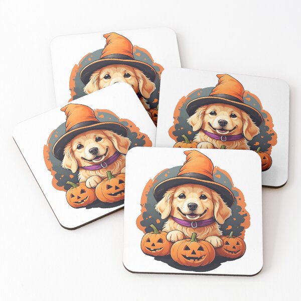 Item preview, Golden Retriever Witch Sitting on Pumpkins designed and sold by juglow95.