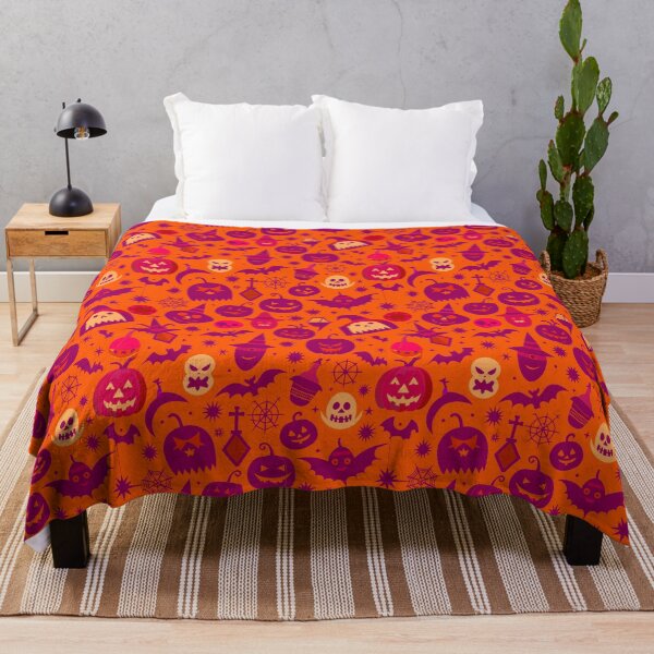 Item preview, Bats, ghosts and pumpkins orange background halloween pattern designed and sold by PatternBestFan.