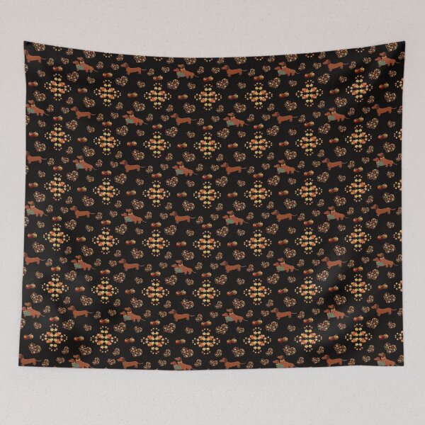 Item preview, Dachshund Fall Vibes Pattern - Black designed and sold by VibeHiveThreads.