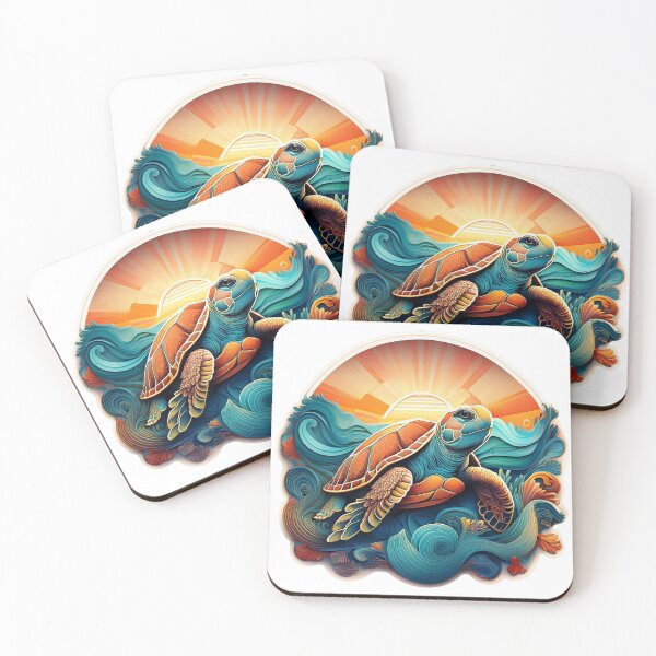Item preview, Sea Turtle Sunset and Waves Retro Vintage Turtle Artwork designed and sold by Mandeville Photography.