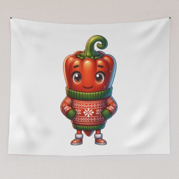 Item preview, Cartoon Chilli Pepper Wearing Christmas Sweater designed and sold by BassHeadMomma.