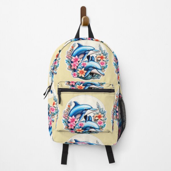 Item preview, vibrant illustration Design features two playful dolphins swimming amidst a colorful array of tropical flowers. designed and sold by HEMRO.