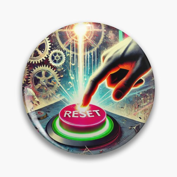 Item preview, A satirical and surreal image depicting a stock market reset button being pressed by a faceless figure in a suit, with broken stock charts and crash designed and sold by Bored Elon.
