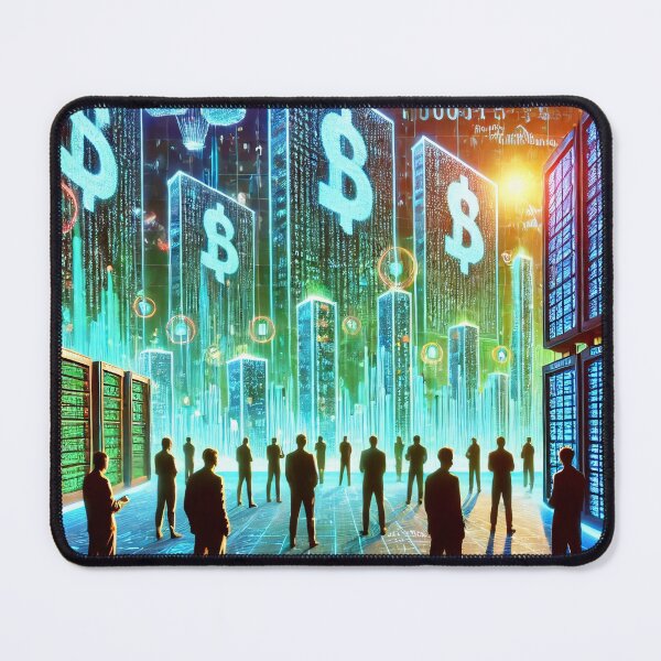 Item preview, A satirical and surreal image of a futuristic world where people are standing in front of large screens, with their financial worth measured in data designed and sold by Bored Elon.