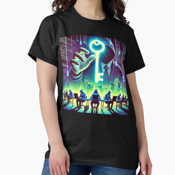 Item preview, A satirical and surreal image showing a glowing key hovering above a split scene_ on one side, shadowy government officials in suits reaching for it designed and sold by Filip Studios.