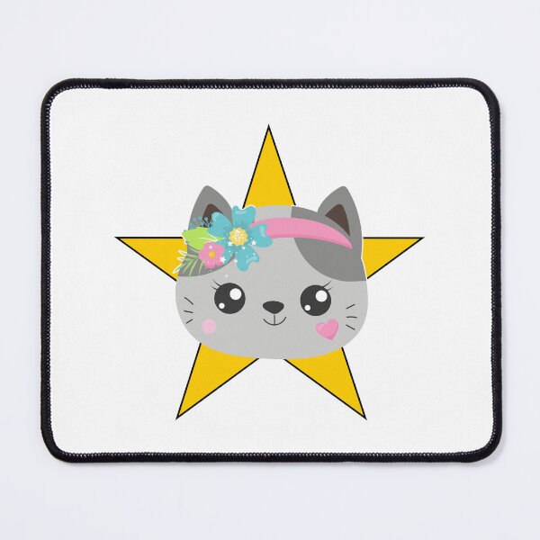 Item preview, STAR CAT, CUTE GREY CAT WITH PINK HEAD BAND AND HEART BLUSH designed and sold by larissa-myrie.