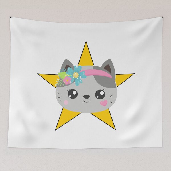 Item preview, STAR CAT, CUTE GREY CAT WITH PINK HEAD BAND AND HEART BLUSH designed and sold by larissa-myrie.