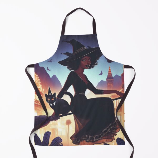 Item preview, Ebony witch flying on broomstick with tuxedo cat 0916 designed and sold by Aqualung1971.