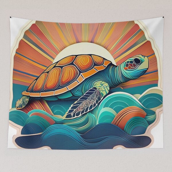 Item preview, Sea Turtle Sunset and Waves Retro Vintage Turtle Artwork designed and sold by Mandeville Photography.