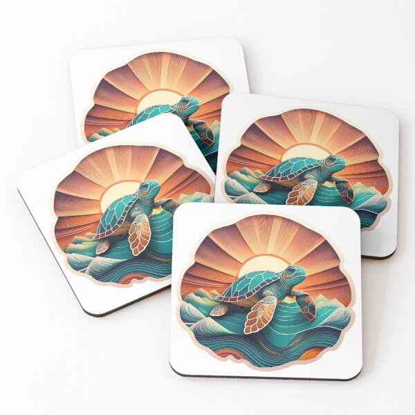 Item preview, Sea Turtle Sunset and Waves Retro Vintage Turtle Artwork designed and sold by Mandeville Photography.