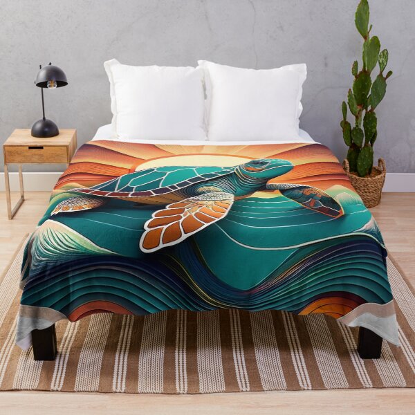 Item preview, Sea Turtle Sunset and Waves Retro Vintage Turtle Artwork designed and sold by Mandeville Photography.