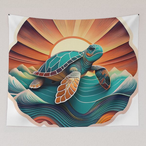 Item preview, Sea Turtle Sunset and Waves Retro Vintage Turtle Artwork designed and sold by Mandeville Photography.