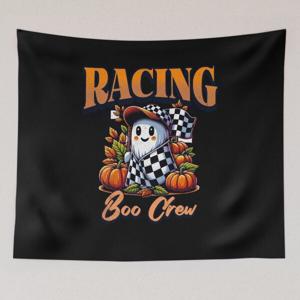 Item preview, Racing Boo Crew Cute Funny Fall Halloween Ghost Racing Checkered Flag Pumpkin Autumn Leaves designed and sold by CarantinedChaos.